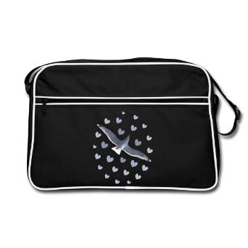 Elegant Seagull Flight Illustration Seagull Hearts - Retro Bag - black/white - Front