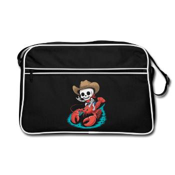 Skeleton cowboy rides lobster - Retro Bag - black/white - Front