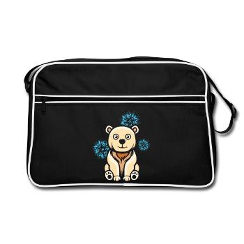 Cartoon Eisbär mit Schneeflocken - Retro Tasche - Schwarz/Weiß - Vorne