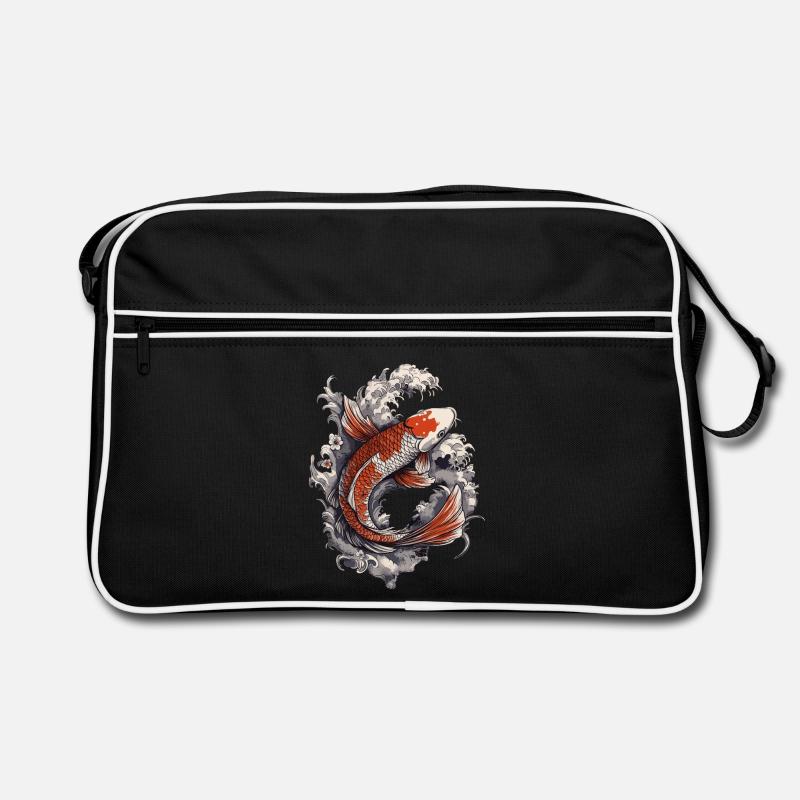 Koi im Wellenrausch - Retro Tasche - Schwarz/Weiß
