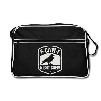 F-Caw-F Équipe de Nuit Corbeau Corbeau Humour de Nuit - Sac Retro - noir/blanc - Devant