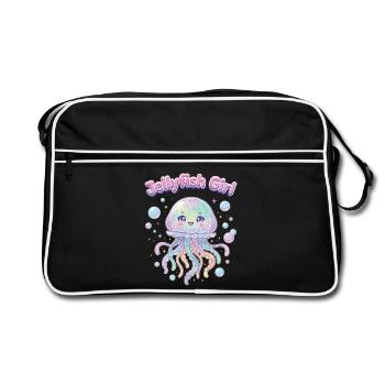 Pastel Kawaii Quallenmädchen-Ästhetik - Retro Tasche - Schwarz/Weiß - Vorne