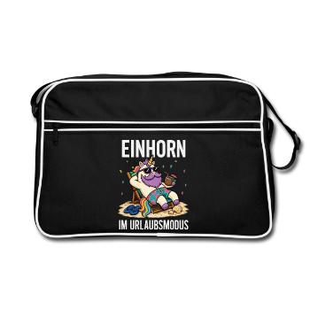 Einhorn Urlaubsmodus Männer Camping Fun Shirt  - Retro Tasche - Schwarz/Weiß - Vorne