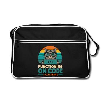Functioning on Code and Caffeine Katze - Retro Tasche - Schwarz/Weiß - Vorne