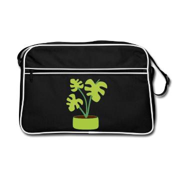 Blumentopf Pflanze Geschenk  - Retro Tasche - Schwarz/Weiß - Vorne