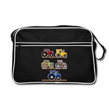 Landwirtschaft Landleben Ackerbau Traktor Bauer - Retro Tasche - Schwarz/Weiß - Vorne