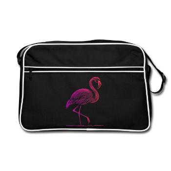 Niedliche Flamingo-Zeichnung im minimalistischen Kunststil - Retro Tasche - Schwarz/Weiß - Vorne