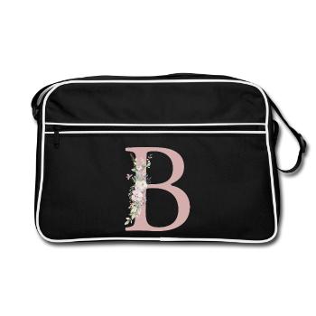 B Monogramme, Floral, Personnalisable - Sac Retro - noir/blanc - Devant