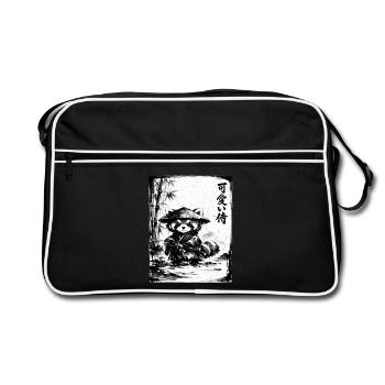 Samurai Red Panda Sumi-e Ink Drawing - Retro Bag - black/white - Front