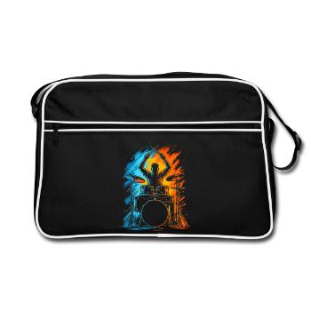 Schlagzeuger Drummer Herren Kinder Schlagzeug - Retro Tasche - Schwarz/Weiß - Vorne