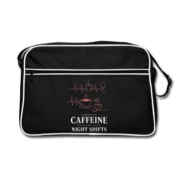 Kaffee und Nachtschicht Herzschlag - Retro Tasche - Schwarz/Weiß - Vorne