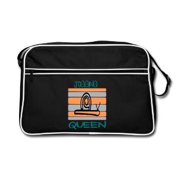 Jogging Queen / Fitness / Sprüche / Trend - Retro Tasche - Schwarz/Weiß - Vorne