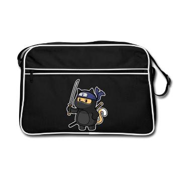 Humour Chat mignon Kawaii Chibi en Ninja Chat - Sac Retro - noir/blanc - Devant