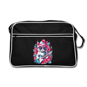 Cute cat with guitar - Retro Bag - black/white - Front