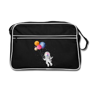 Astronaute avec des planètes colorées en guise de ballons - Sac Retro - noir/blanc - Devant
