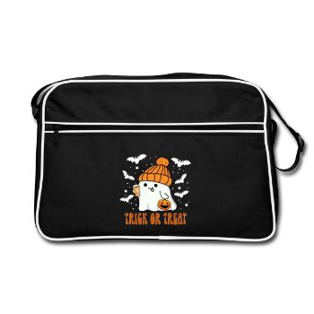 Geist Halloween Kind niedlich süß - Trick or Treat - Retro Tasche - Schwarz/Weiß - Vorne