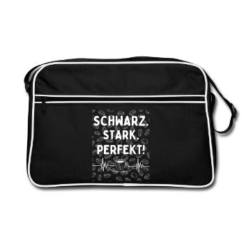 Schwarz. Stark. Perfekt. - kaffee statement - Retro Tasche - Schwarz/Weiß - Vorne