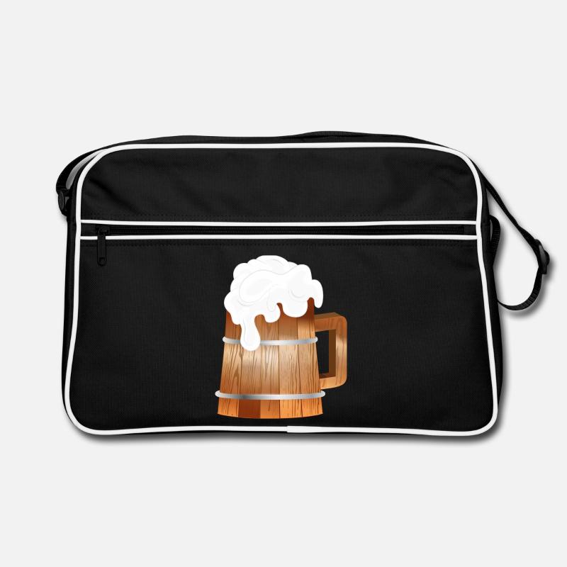 Rustikaler Bierkrug in Holzoptik mit Schaum Retro Tasche