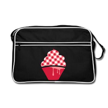 Stylized cupcake with check topping - Retro Bag - black/white - Front