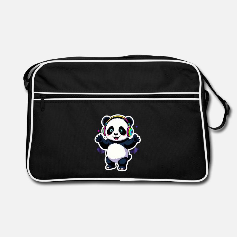 Party Panda mit Beats - Retro Tasche - Schwarz/Weiß