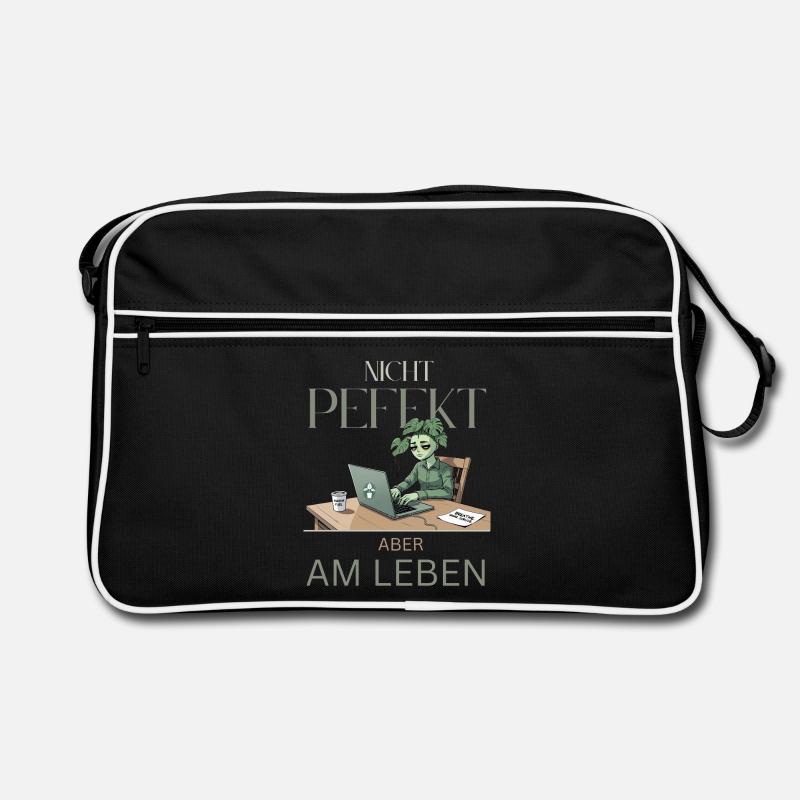 Perfekt am Leben – grün, müde, echt - Retro Tasche - Schwarz/Weiß