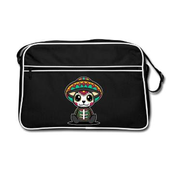Chien dia de muertos tête de mort mexicaine kawaii - Sac Retro - noir/blanc - Devant
