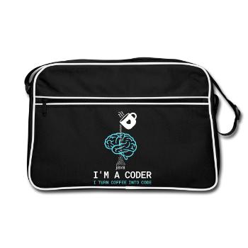 Coder T-Shirt: Coffee into Code – Nerdy Programmie - Retro Bag - black/white - Front