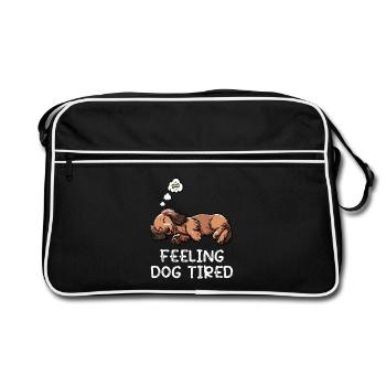 Feeling Dog Tired Long Hair Dachshund Dachshund Dachshund - Retro Bag - black/white - Front