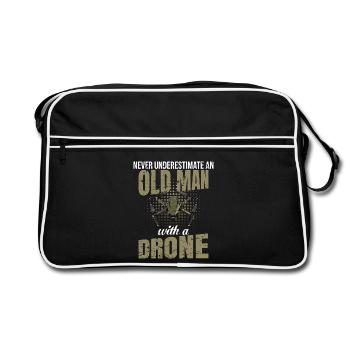 Drohne Drohnen Pilot Drone Quadrocopter Geschenk - Retro Tasche - Schwarz/Weiß - Vorne