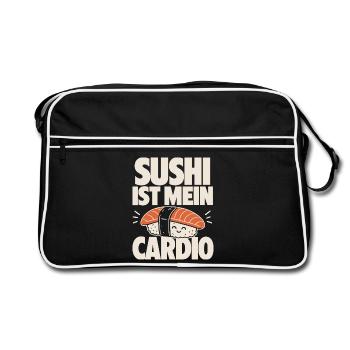 Sushi Ist Mein Cardio Spruch - Retro Tasche - Schwarz/Weiß - Vorne