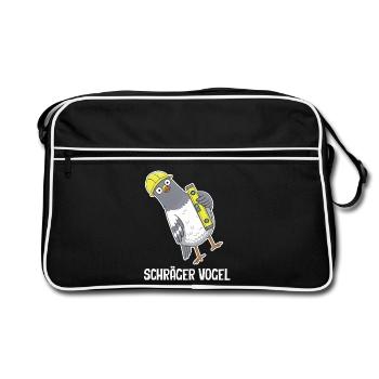 Schräger Vogel – Taube mit Wasserwaage - Retro Tasche - Schwarz/Weiß - Vorne