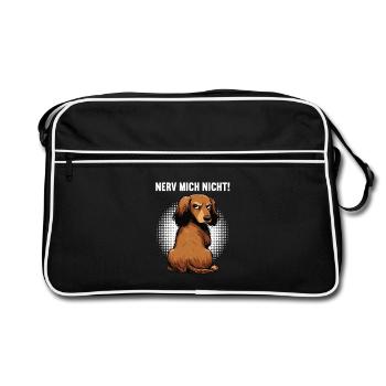 Nerv mich Nicht Langhaardackel Dackel Dackelhalter - Retro Tasche - Schwarz/Weiß - Vorne