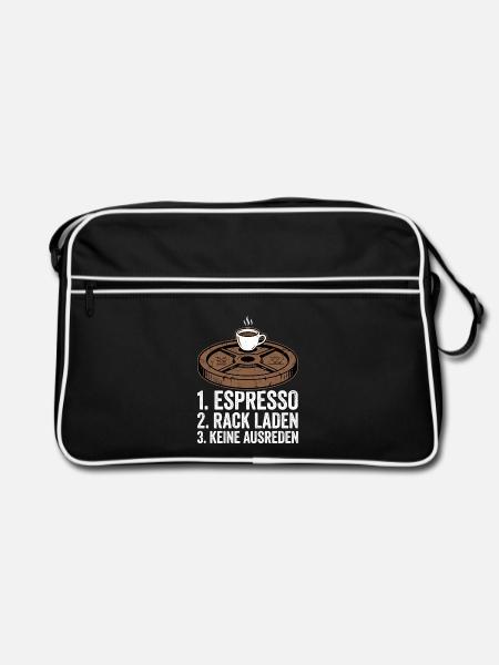 Kaffee vor Kniebeugen - Retro Tasche - Schwarz/Weiß