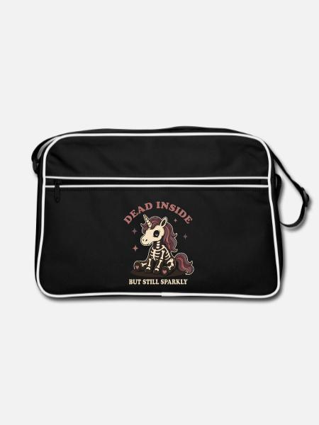 Gotisches Skelett-Einhorn - Retro Tasche - Schwarz/Weiß