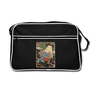 Vintage Japanese Axolotl Buchliebhaber UFO Alien - Retro Tasche - Schwarz/Weiß - Vorne