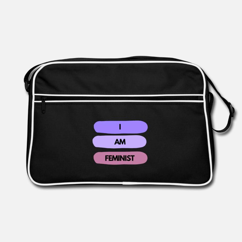 💜✊ I AM FEMINIST – Statement Shirt - Retro Tasche - Schwarz/Weiß