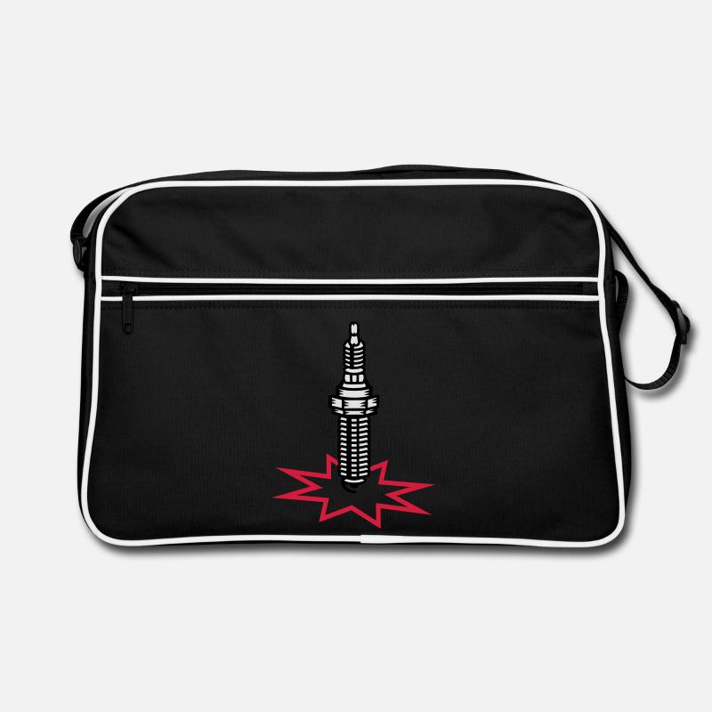 Zündkerze mit Zündfunken - Retro Tasche - Schwarz/Weiß