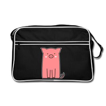 pink piglet piglet sow cute animal - Retro Bag - black/white - Front