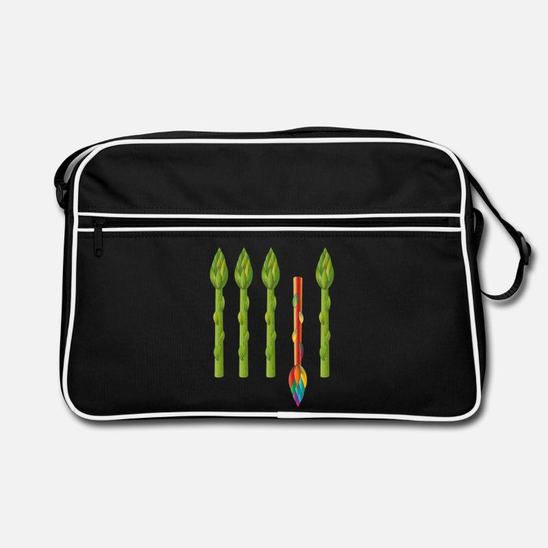 Vier grüne Spargel und ein bunter Spargel Retro Tasche
