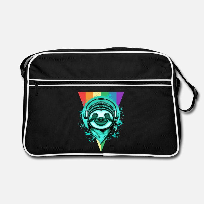 Faultier mit Kopfhörern & Regenbogen Retro Tasche