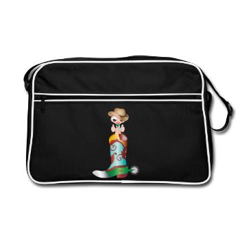 small earthworm as a cowboy in a western boot - Retro Bag - black/white - Front