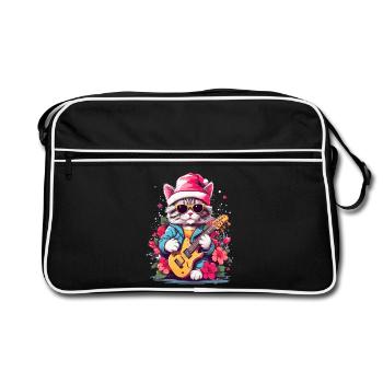 Cute cat with guitar - Retro Bag - black/white - Front