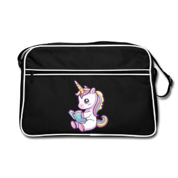 Mignon dessin animé licorne lisant un livre - Sac Retro - noir/blanc - Devant