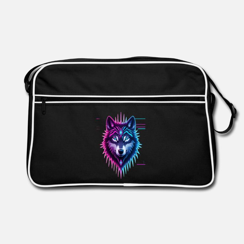 Neon-Wolf Kristallkrone - Retro Tasche - Schwarz/Weiß