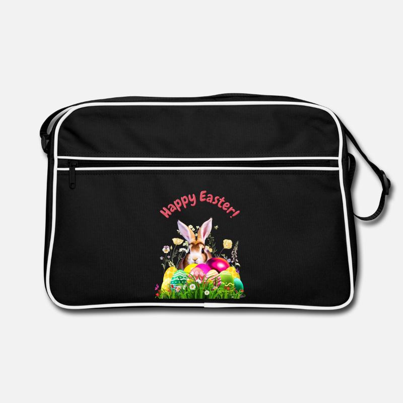 Cute Easter bunny with colorful eggs Retro Bag