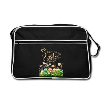 Pâques dorées - Fleurs et œufs - Sac Retro - noir/blanc - Devant