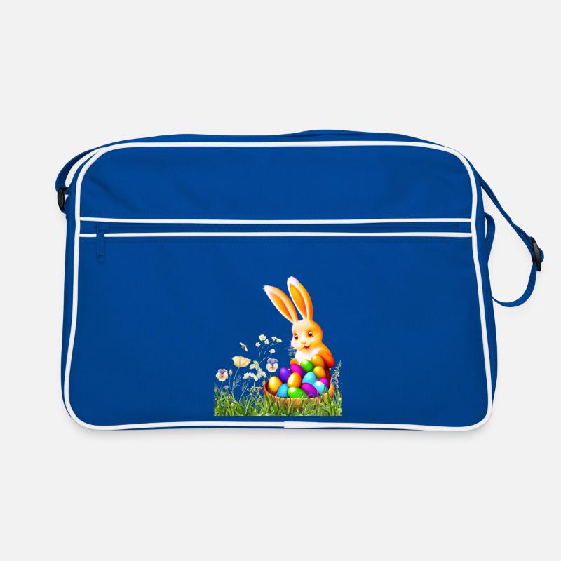 Easter bunny with colorful eggs Retro Bag