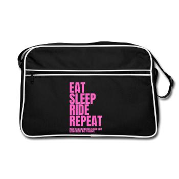 Eat Sleep Ride Repeat Fahrradmotiv - Retro Tasche - Schwarz/Weiß - Vorne