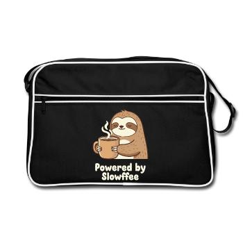 Faultier Kaffee Power Illustration - Retro Tasche - Schwarz/Weiß - Vorne