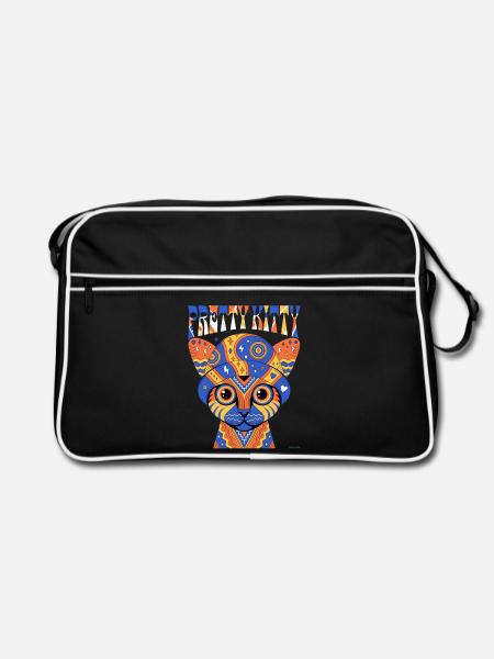 Pretty Kitty Paisley Hut-Katzen-T-Shirt. - Retro Tasche - Schwarz/Weiß